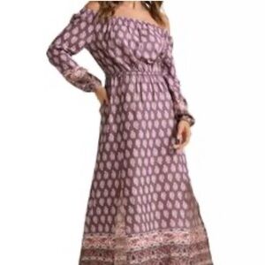 Lascana for Venus Off the Shoulder Maxi Dress Purple Patterned Sz L NEW